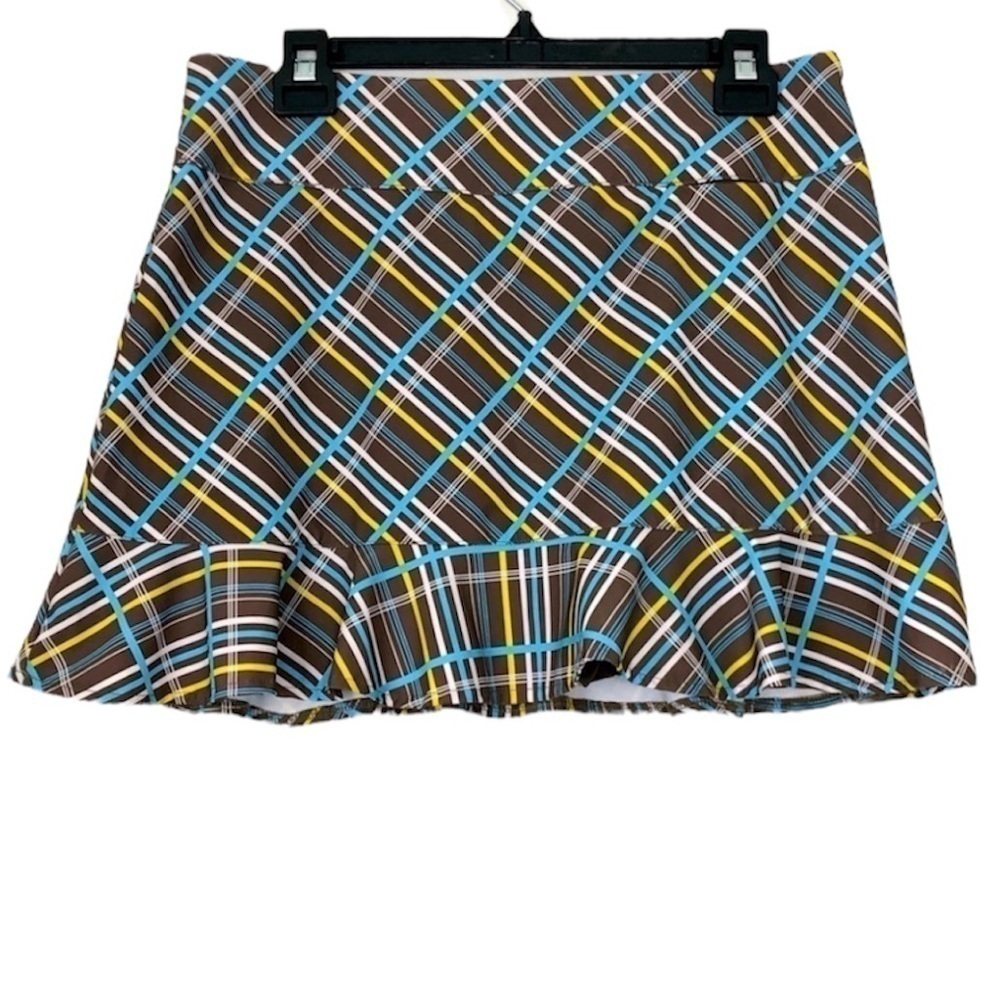 All By Jofit Brown Plaid Mini Ruffle Tennis Pickleball Golf Sports Skirt size 12